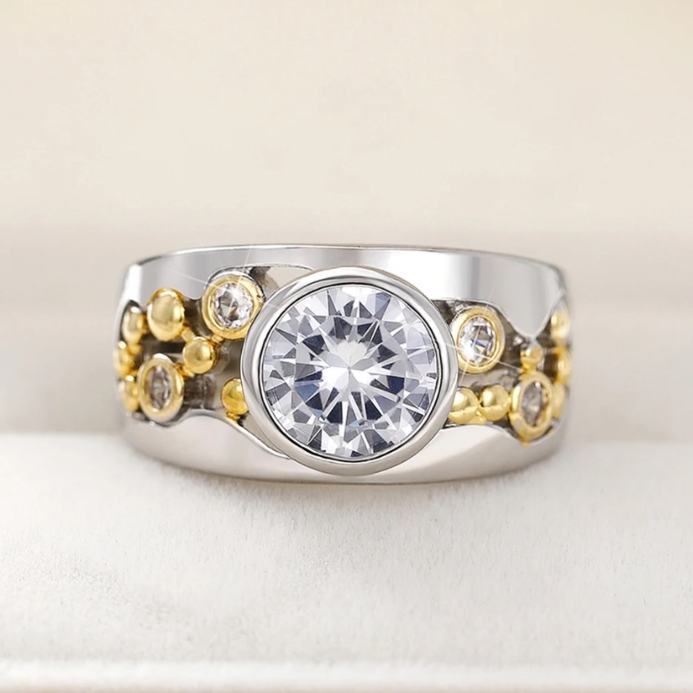 Sundance Two-Tone Silver and Gold Ring with Clear Center Stone